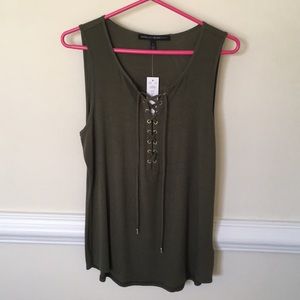 WHBM Olive Lace Up Top